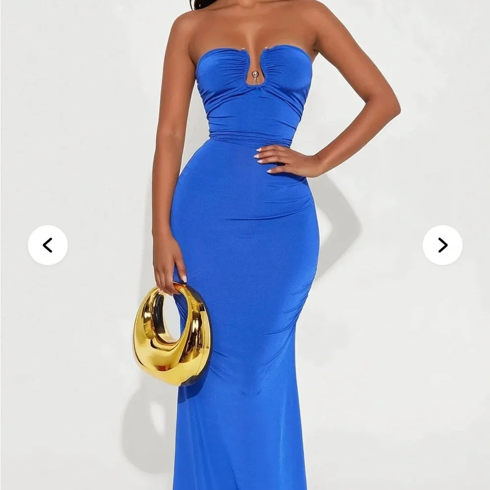 Elegant Strapless Blue Evening Dress